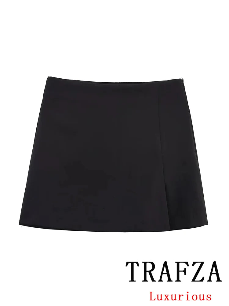 TRAFZA Casual Chic Butter Yellow Women Shorts Skirt Solid Zipper Shorts Skirt Fashion 2025 Spring Summer Elegant Holiday Shorts