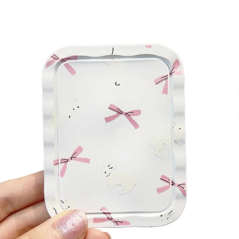 White Rabbit Bow Flip-Top Folding Makeup Mirror Portable Pocket Mirror Women Rectangle Cosmetic Make Up Mirror With Comb