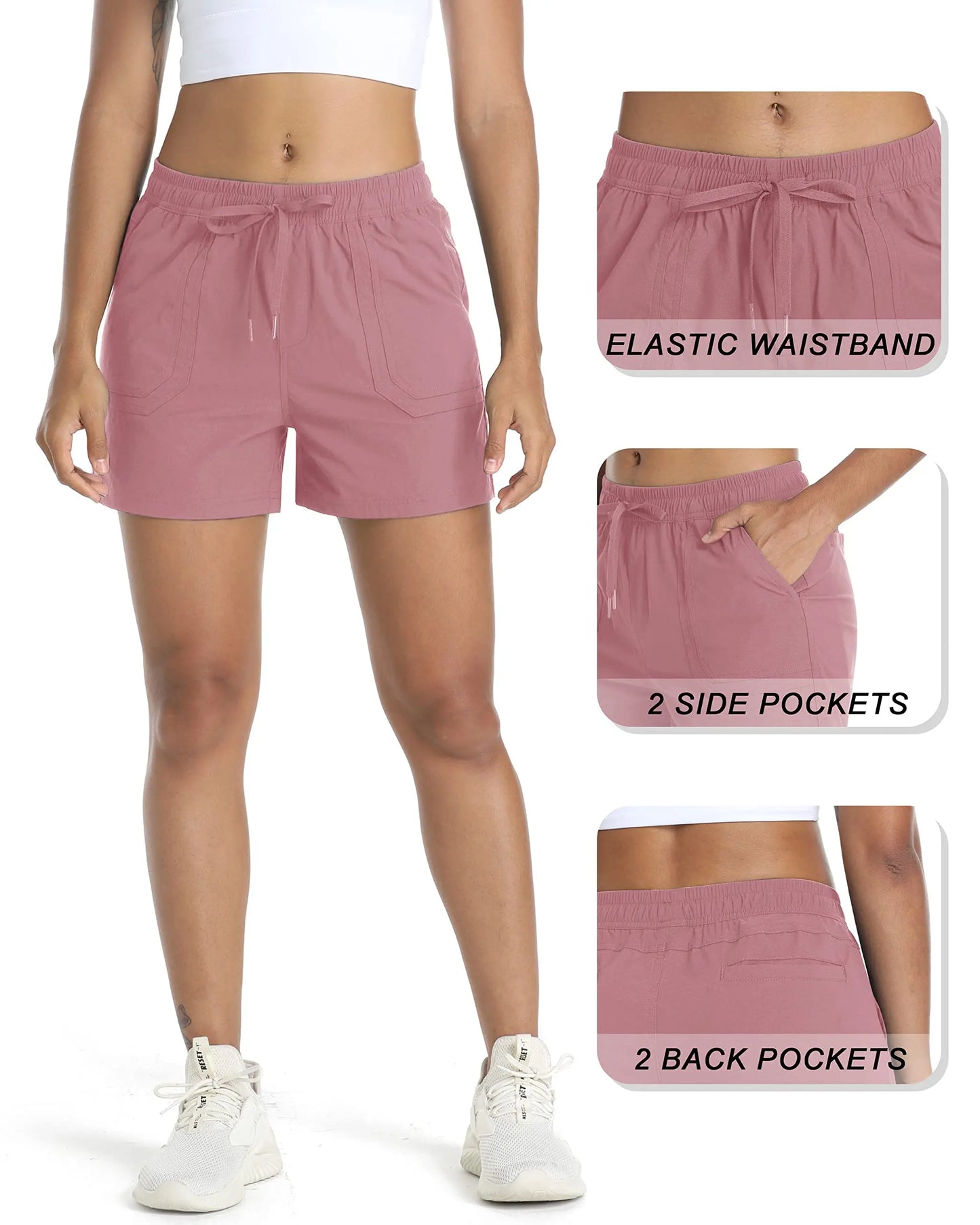 TACVASEN Quick Dry Hiking Cargo Shorts Womens Summer Outdoor Athletic Short Pants Elastic Waist Drawstring 4 Pockets Gym Shorts