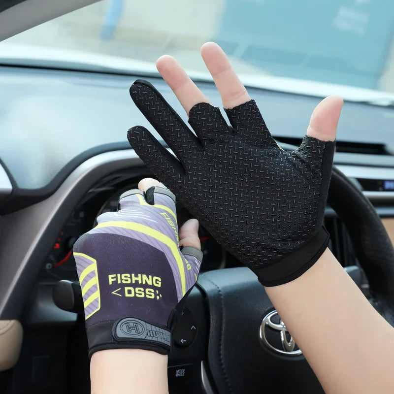 Fishing gloves, summer thin style, sun protection, quick drying, men's and women's dew, three finger breathable, anti piercing,