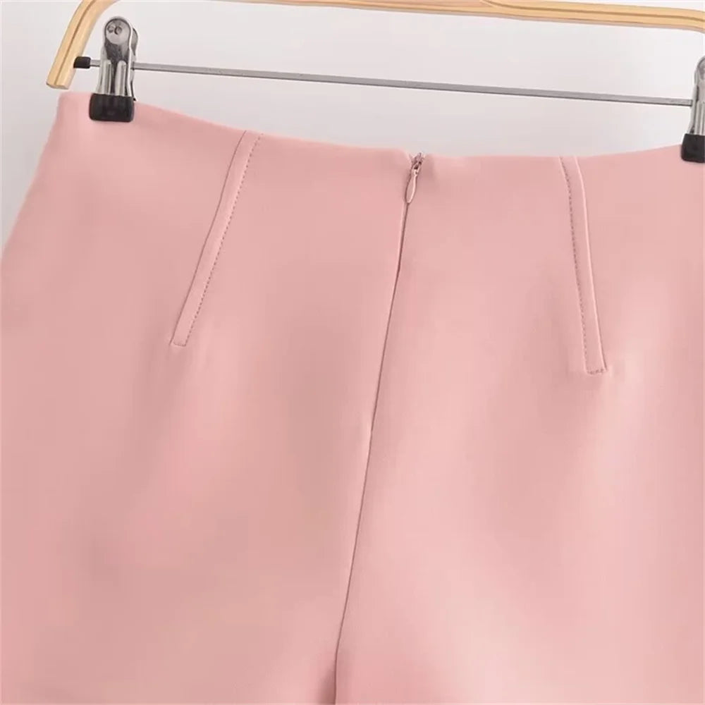 PB&ZA2024 Summer New Product Fashion Casual Women's High Waist Versatile Half body Skirt Pants Straight Leg Shorts
