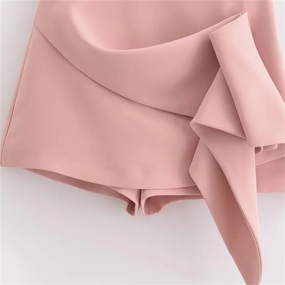 PB&ZA2024 Summer New Product Fashion Casual Women's High Waist Versatile Half body Skirt Pants Straight Leg Shorts