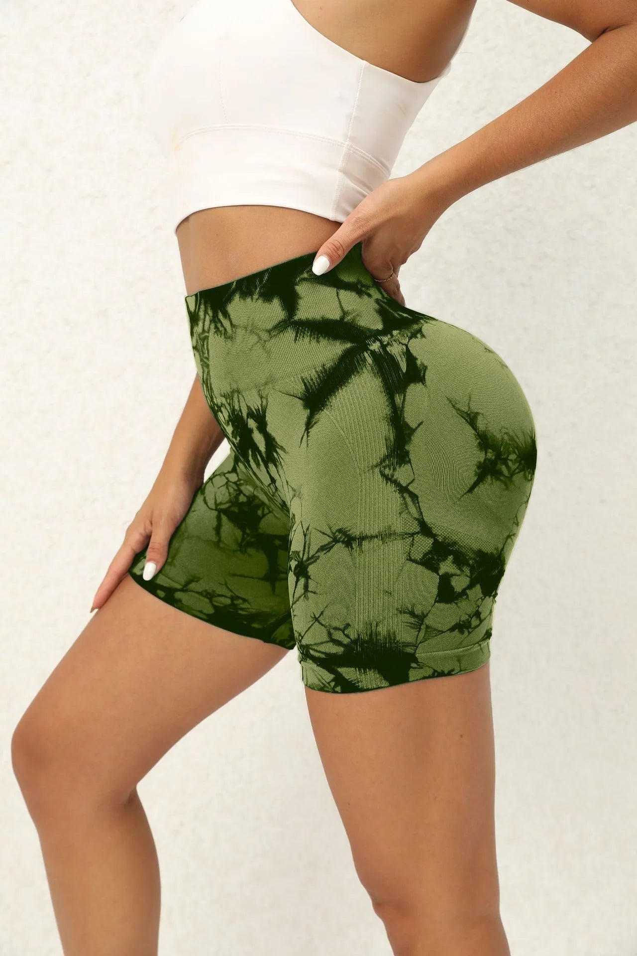 3pcs women's sports waist tightening and hip lifting fitness tie dye shorts