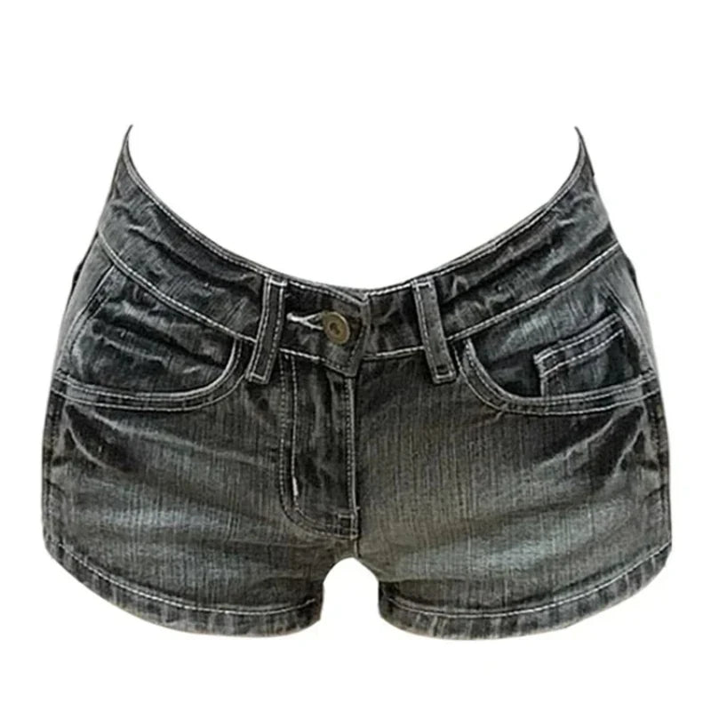 Hot Girl Low Waist Denim Super Short Shorts Women Summer New American Deep Blue High Street Bodycon A- Line Hot Pants