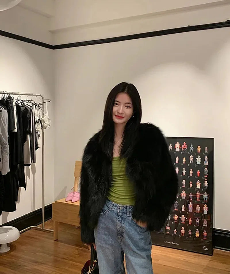 Faux Fur Coat Women Clothing Y2K Autumn New Fashion Casual Imitation Fox Fur Jacket Crop Loose All Match Warm Female Winter Top