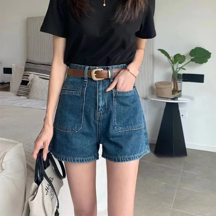Retro High Waist Straight Jeans Shorts Female Hot Girl Versatile Slim A-line Loose Wide-leg Hot Pants Ins