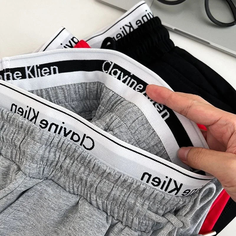 High Waist Drawstring Elastic Shorts Casual Sports Hot Pants Women's Summer New Letter Print Slimming Fake Two-Piece Pants