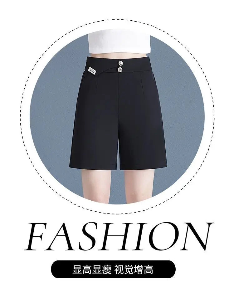 Women Korean Fashion Elegant High Waist Slim Straight Short Pants 2024 Summer Office Lady Chic Commute Casual Black White Shorts