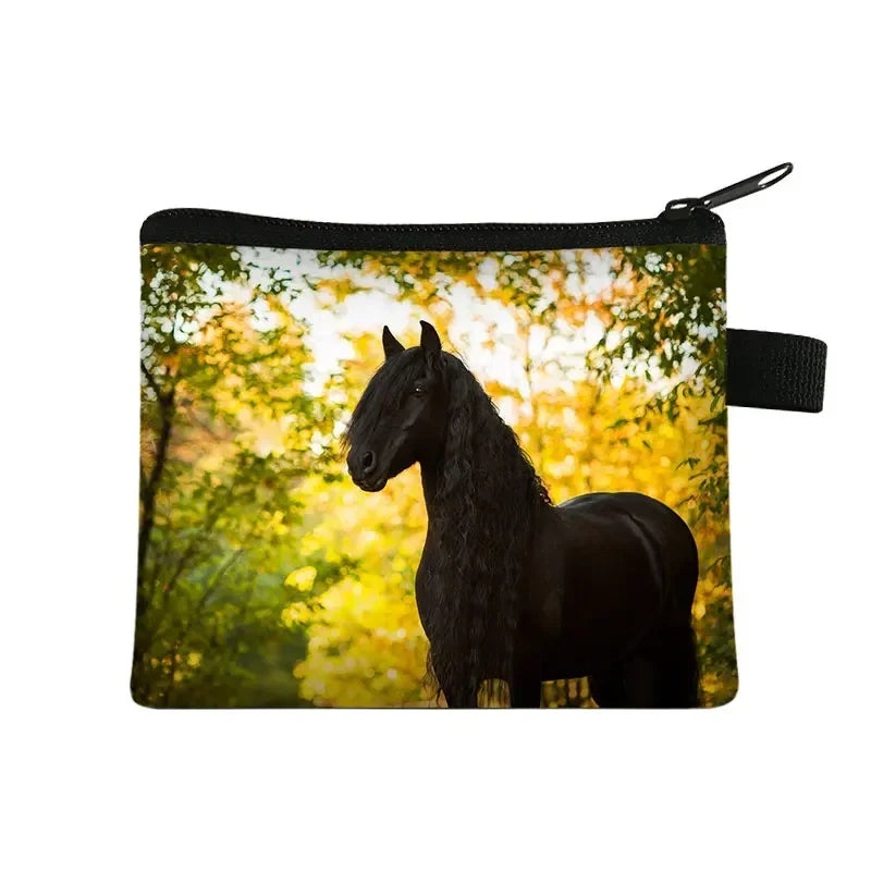 Galloping Horse 3D Printing Coin Purse Ladies Shopping Portable Silver Coin Bag Travel Mini Credit Card ID Card Bag Gift