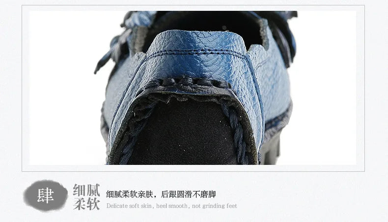 Genuine Leather Ballet Flats Women's Slip On Loafers Vintage Handmade Flower Soft Muffin Platform Casual Walk Dress Shoes Woman