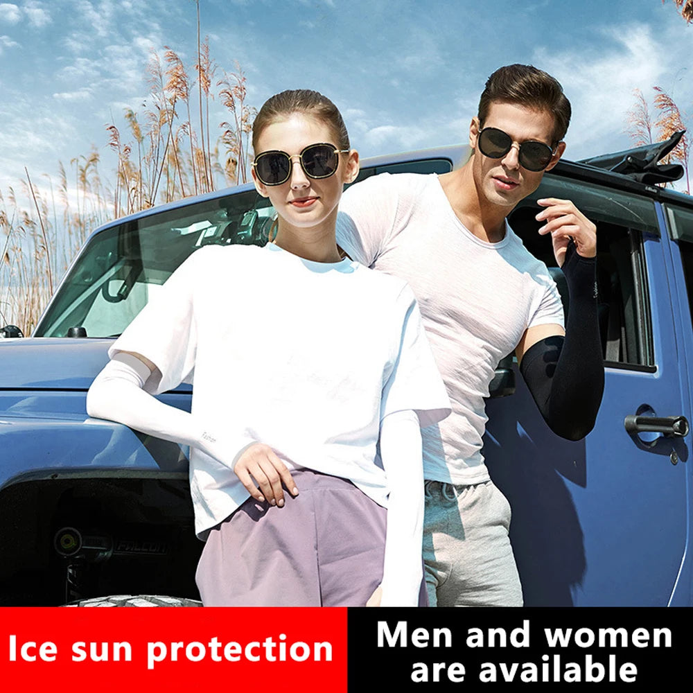 1Pair UV Sun Protection Arm Sleeves Cooling Ice Silk Unisex Women Men Outdoor Sports for Cycling Driving Running Riding Fishing