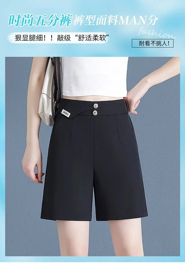 Women Korean Fashion Elegant High Waist Slim Straight Short Pants 2024 Summer Office Lady Chic Commute Casual Black White Shorts