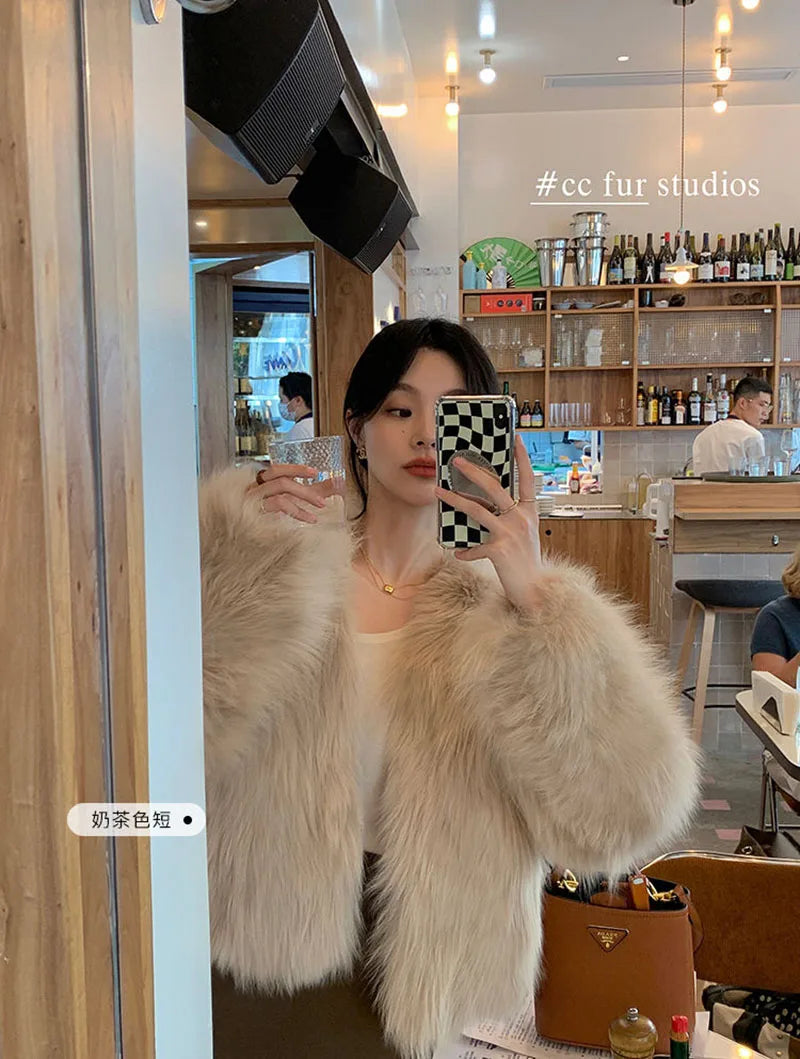 Faux Fur Coat Women Clothing Y2K Autumn New Fashion Casual Imitation Fox Fur Jacket Crop Loose All Match Warm Female Winter Top