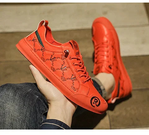 European Station Leather Fashion Men's Sneakers Men Shoes Man Embossed All Fashion Leather Red Casual Shoes for Men Men Shoes
