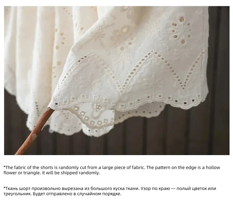 100% Cotton Linen Women Japanese Mori Girl Floral Embroidery Eyelet Wide Culottes Female Loose Edwardian Ibiza Boho Shorts Skirt