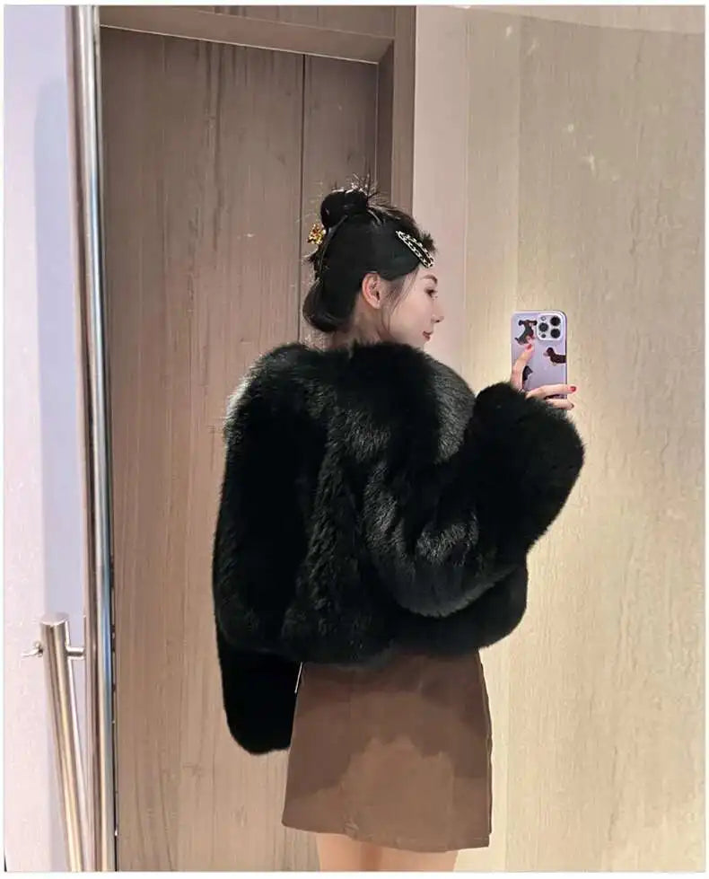 LGRQ 2025 fall mink fur jacket for women, small and environmentally friendly fox fur short imitation fur jacket, fur cardigan