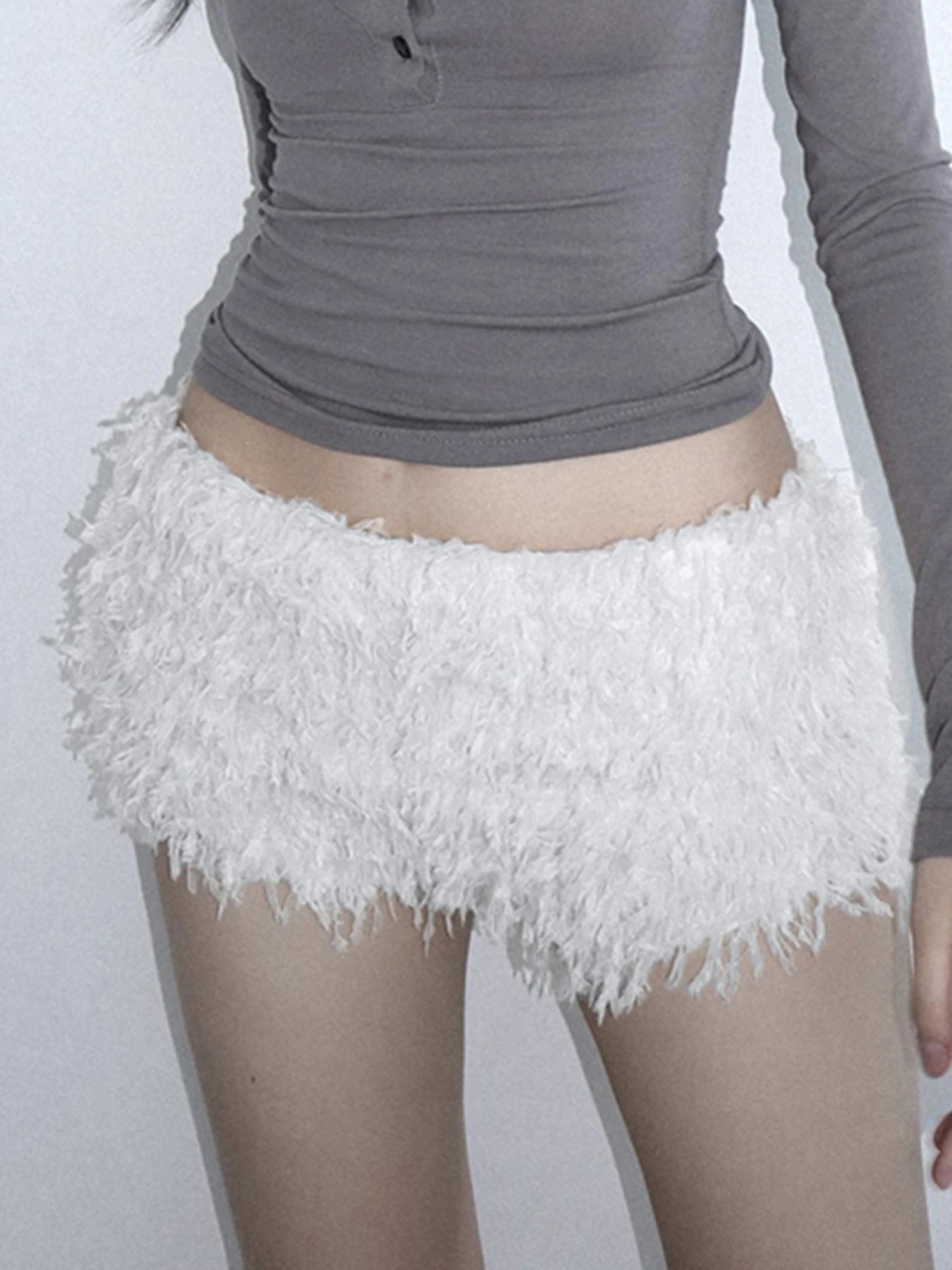 Faux Fur Solid Knitted Women’s Short Chic Y2K Skinny Simple Low Waist Autumn Winter Design Basic Pants