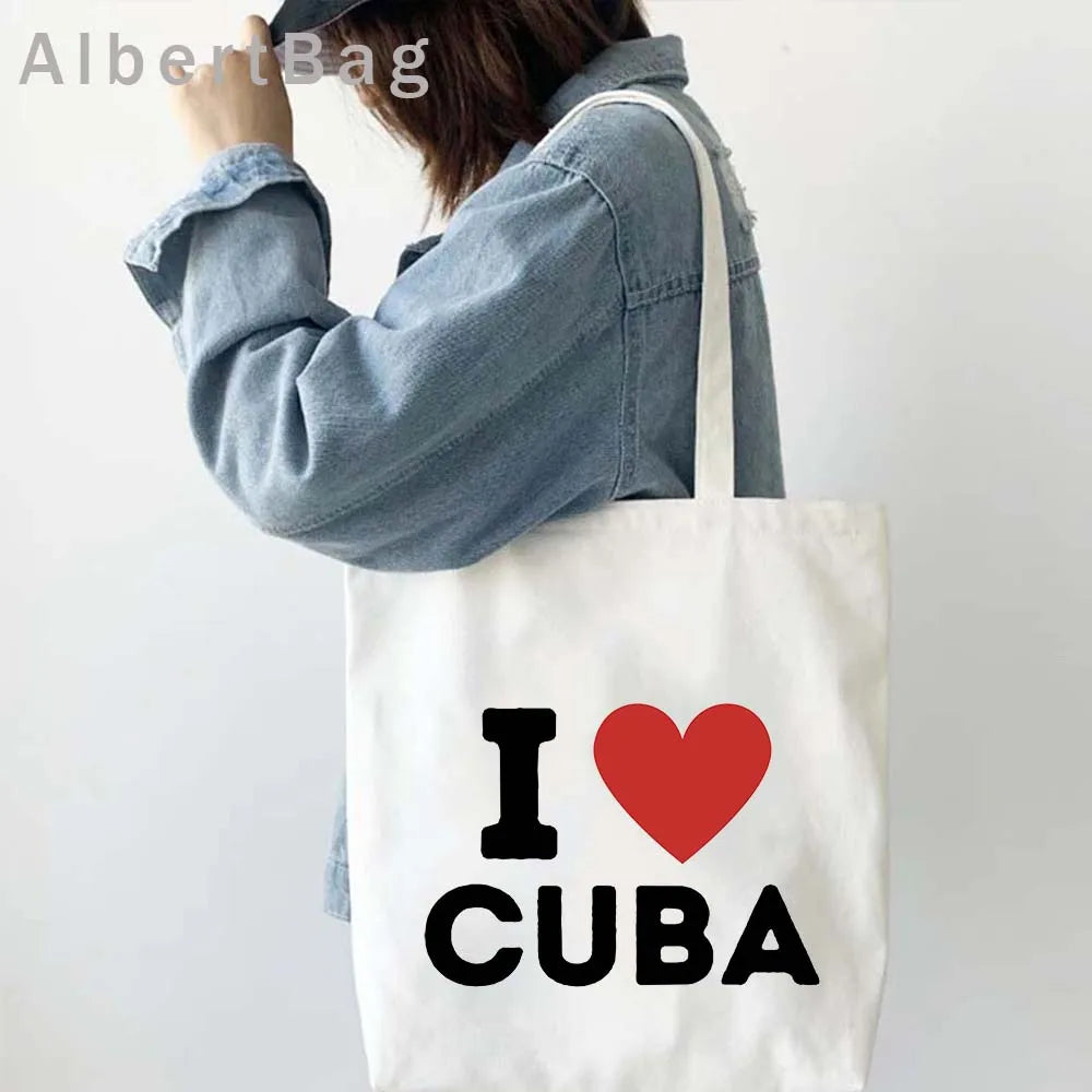 Cuba Country Map Flag Havana Travel Cuban Watercor Shopper Harajuku Canvas Totes Bag Cubana Girl Gift Love Heart Cotton Handbags