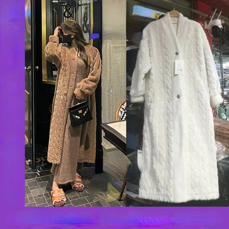 Winter Thick Warm Female Long Loose Coats Plus Size Button Fly Vintage Women's Faux Fur Outerwear Ladies X-long Dobby Fur Jacket