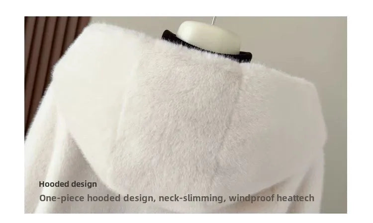 Faux Mink Fur Coat for Women,Covered Button Jackets,Hooded Overcoat,Female Clothes,Thicken Warm,Winter,New, 2025