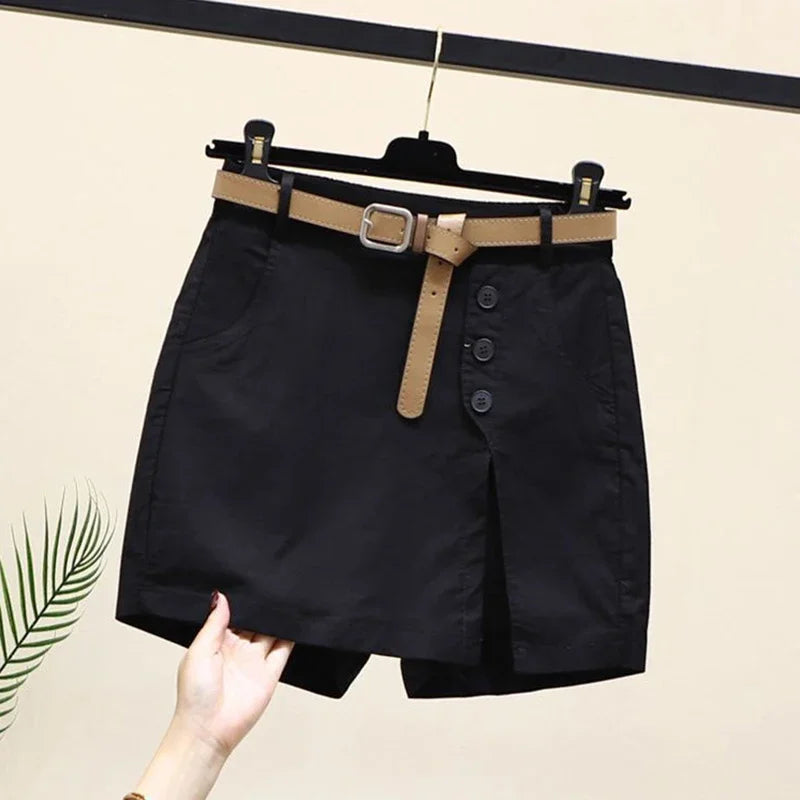 2025 Chic Shorts Women Korean Solid Buttons Side Slit A-line Streetwear Fashion Skirts Chic Harajuku Summer Loose Pants