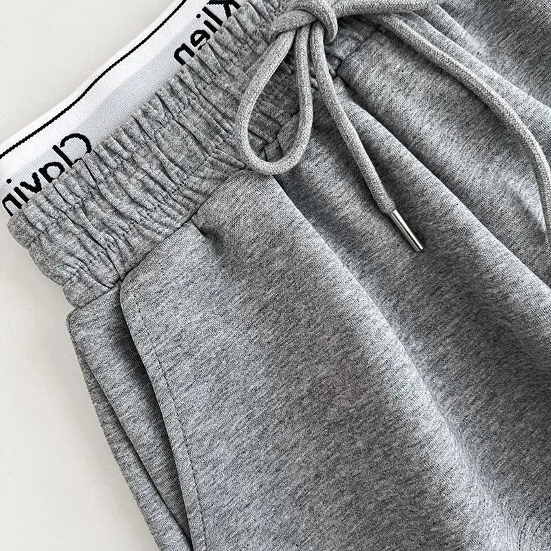 High Waist Drawstring Elastic Shorts Casual Sports Hot Pants Women's Summer New Letter Print Slimming Fake Two-Piece Pants