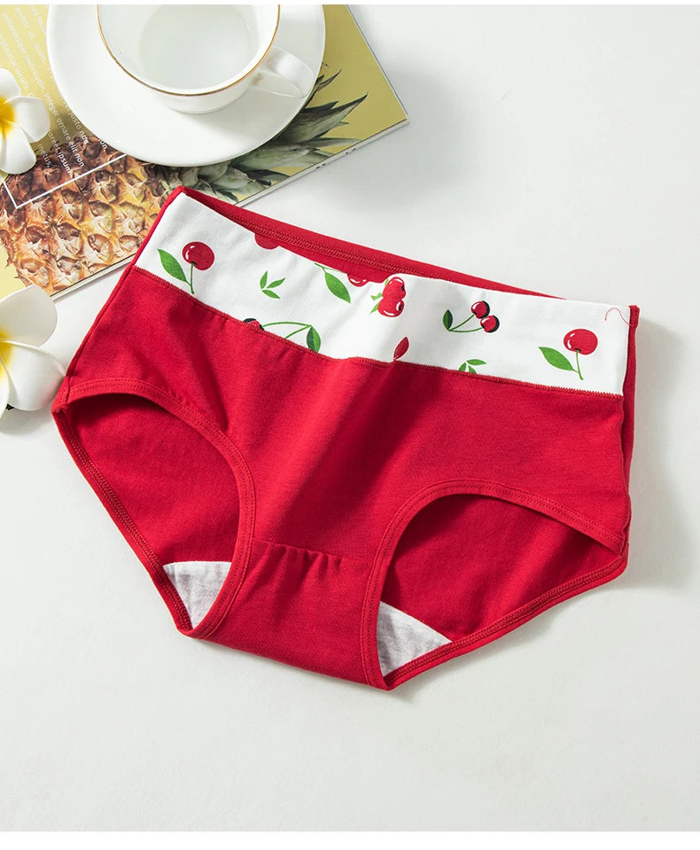 4Pcs/Set High Waist Cotton Panties Women Body Shaper Underwear Seamless Cute Girls Briefs Lucky Red Female Lingerie M-2XL