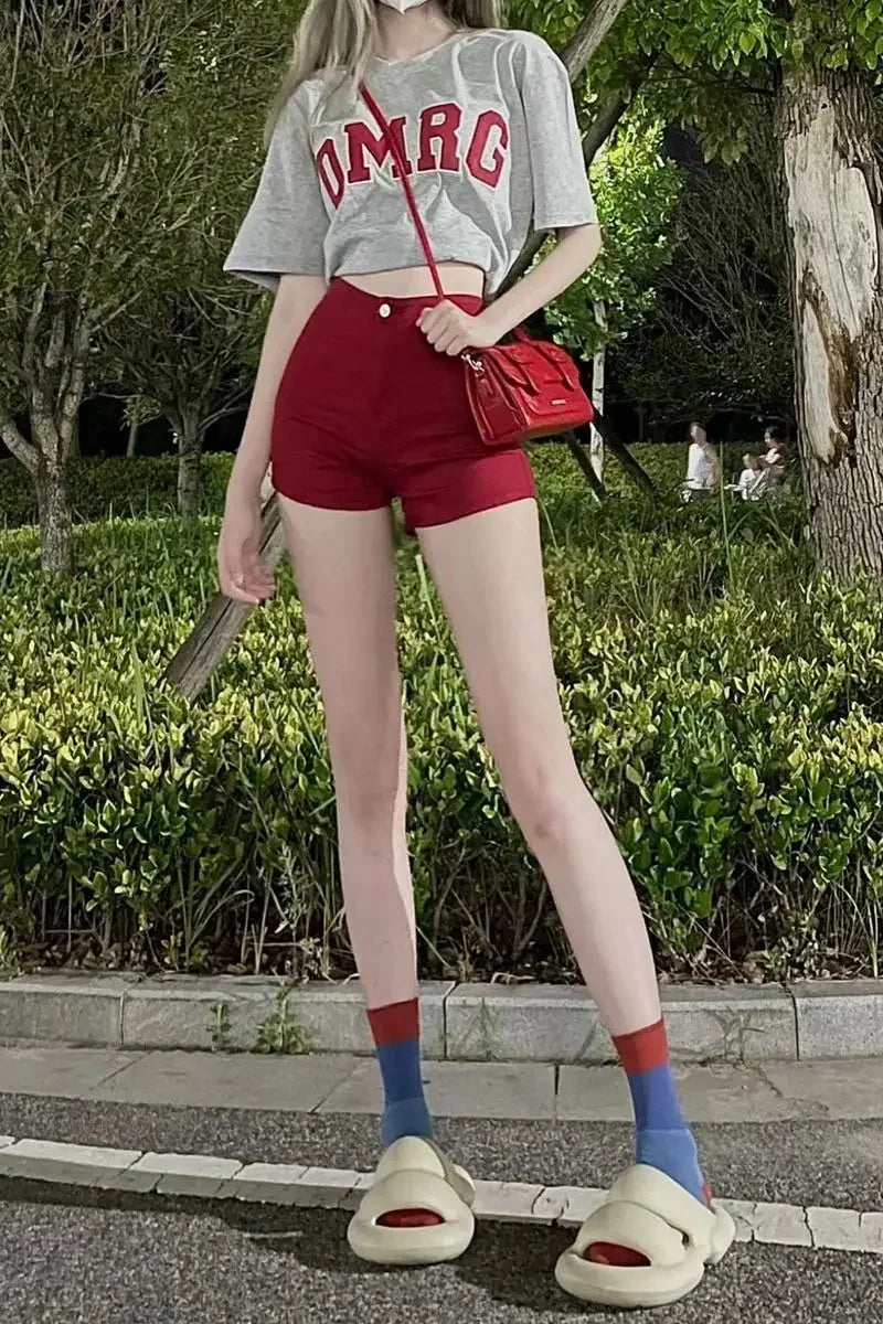 Women's Denim Shorts Summer Red Jorts Female Short Jeans Pants Aesthetic Outfits Fashion Clothing 2024 New In Youthful Luxury XL