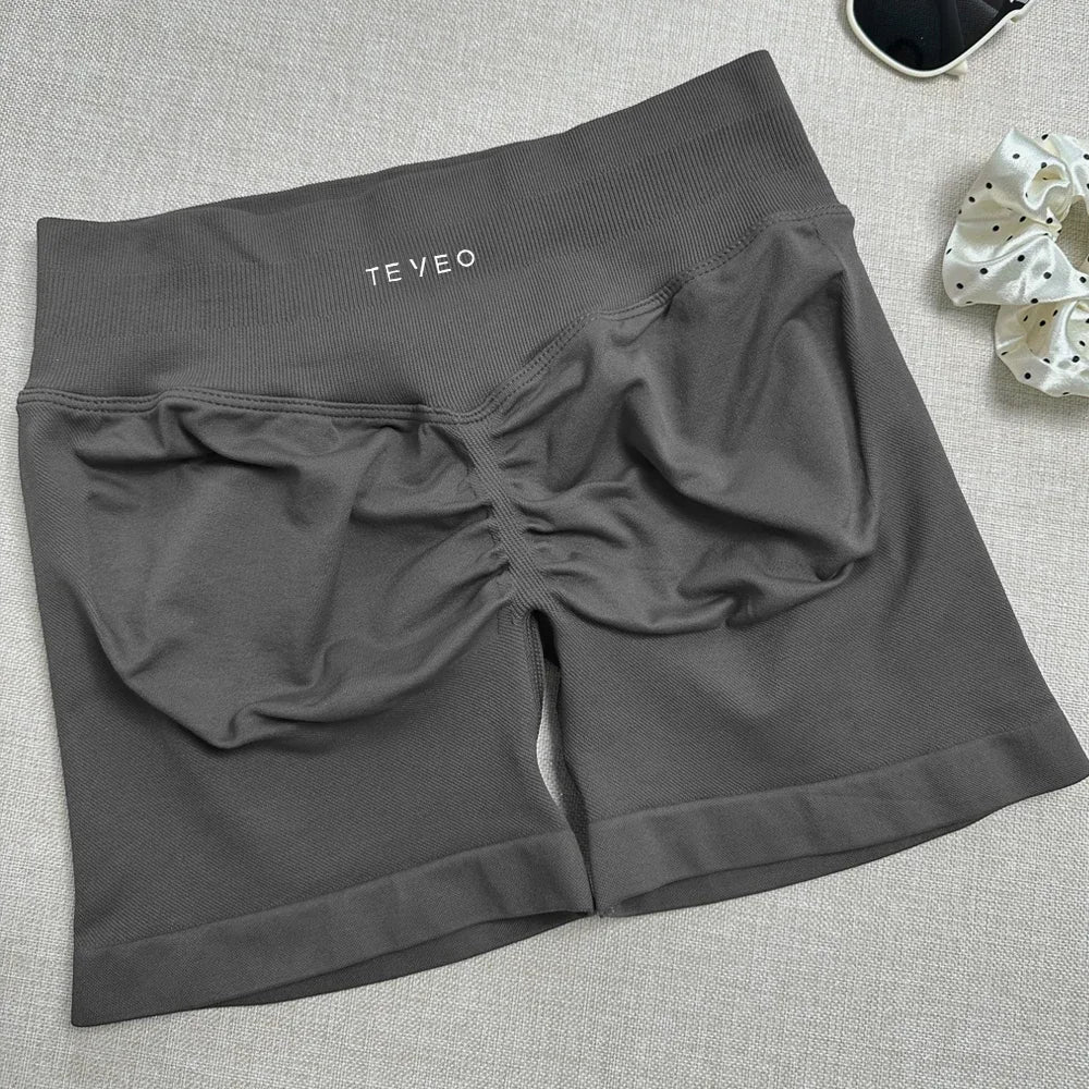 TEVEO Yoga Shorts Impact Gym Shorts Ladies Fitness Exercise Shorts High Belt Yoga Shorts Workout Scratch Ass Seamless Leggings