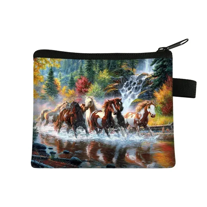 Galloping Horse 3D Printing Coin Purse Ladies Shopping Portable Silver Coin Bag Travel Mini Credit Card ID Card Bag Gift