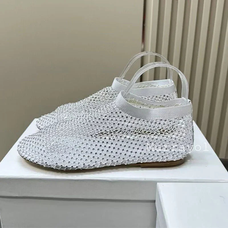 New Round Toe Mesh Breathable Mary Jane Shoes Women Solid Color Flat Shoes Summer Leisure Vacation Single Shoes Loafers