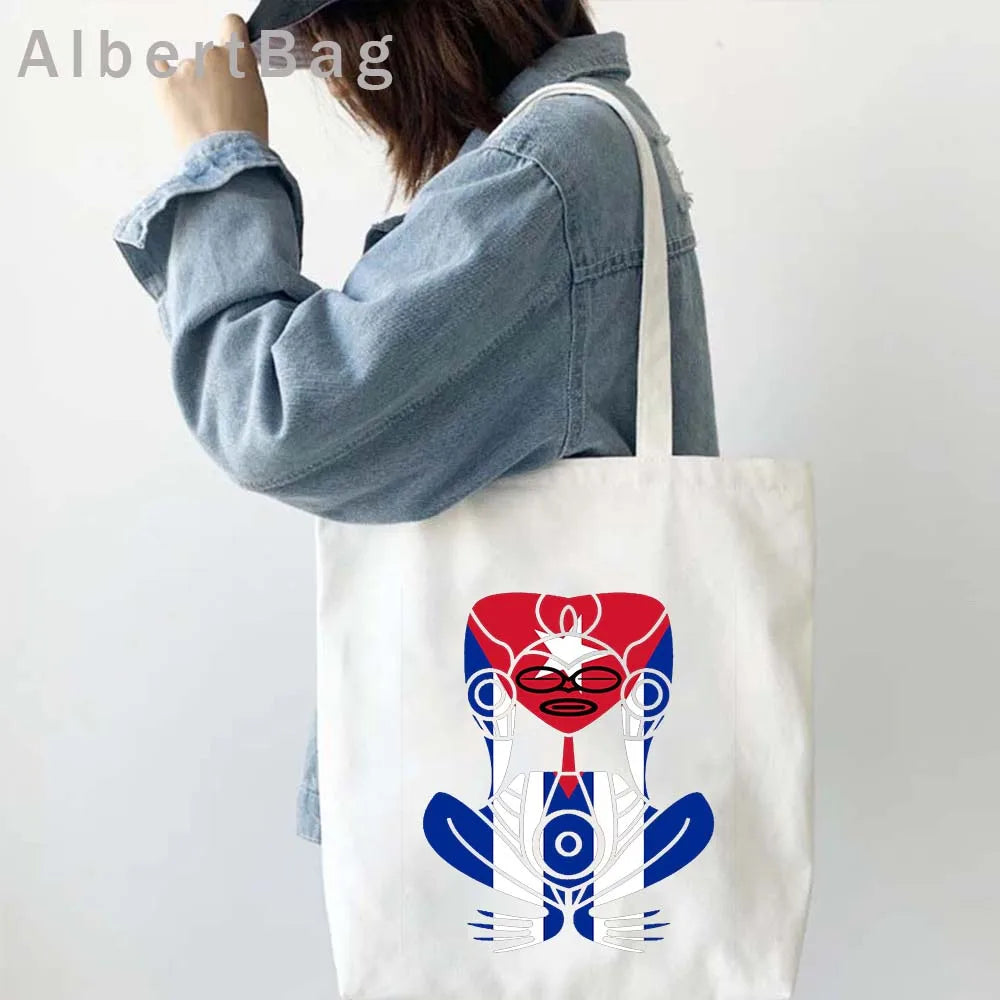 Cuba Country Map Flag Havana Travel Cuban Watercor Shopper Harajuku Canvas Totes Bag Cubana Girl Gift Love Heart Cotton Handbags