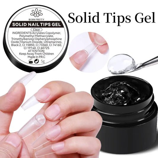 BORN PRETTY 5ml Solid Nail Tips Gel Nail Polish False Fake Nail Tips Transparent Clear Nail Patch Gel Modelling Easy Stick