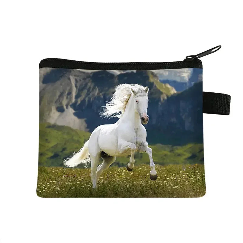Galloping Horse 3D Printing Coin Purse Ladies Shopping Portable Silver Coin Bag Travel Mini Credit Card ID Card Bag Gift
