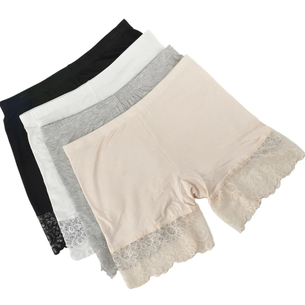 2Pcs Women Plus Big Size Safety With Lace Woman Panties Pants High Waist Shorts Under Female Summer Under Skirt Shorts Modal