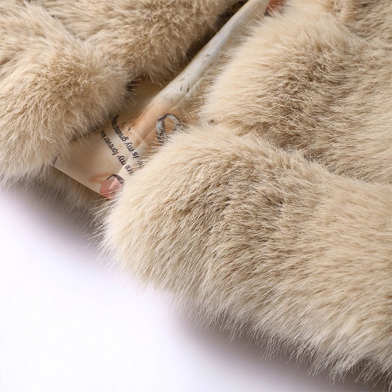 Fur Faux Jacket Women Coat Elegant Round Neck Long Sleeve Furry Female Coats 2024 Winter Fashion Lady Warm Solid Streetwears