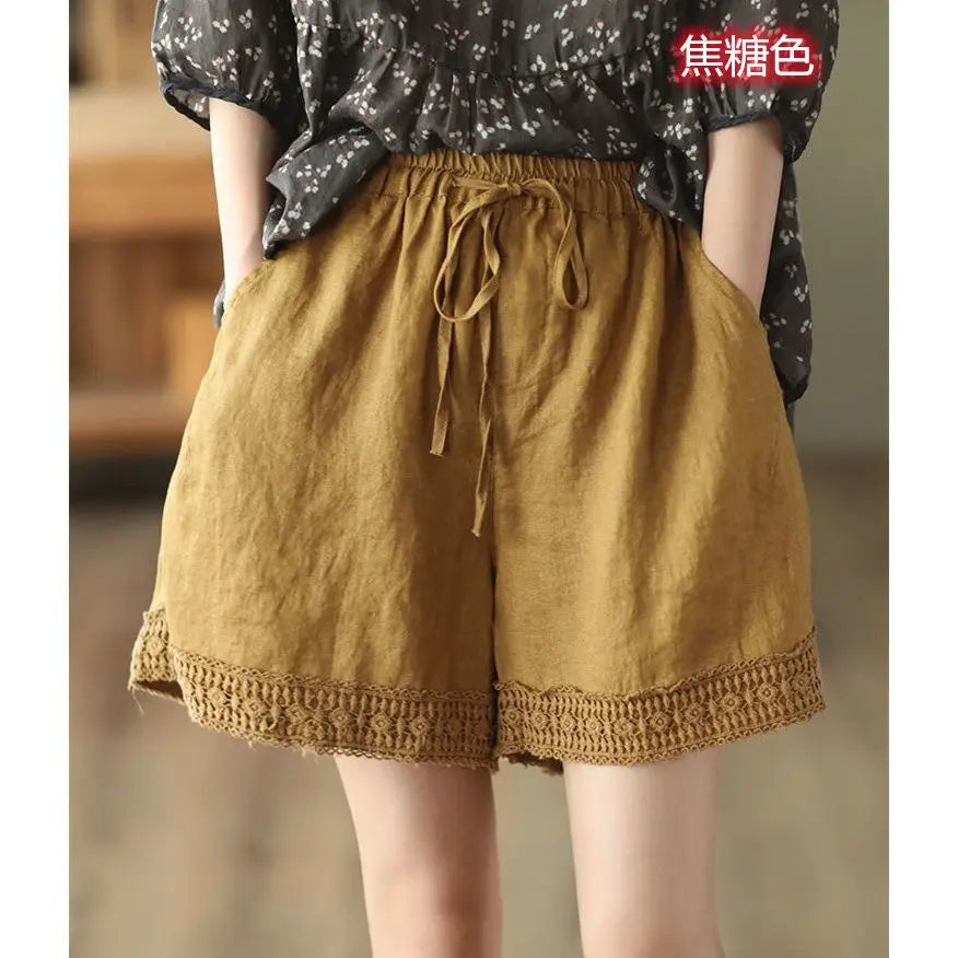 Cotton and Linen Shorts for Women Wearing Thin Mother Cotton and Linen Pants for Women Large Size Casual Linen Wide-leg Pants