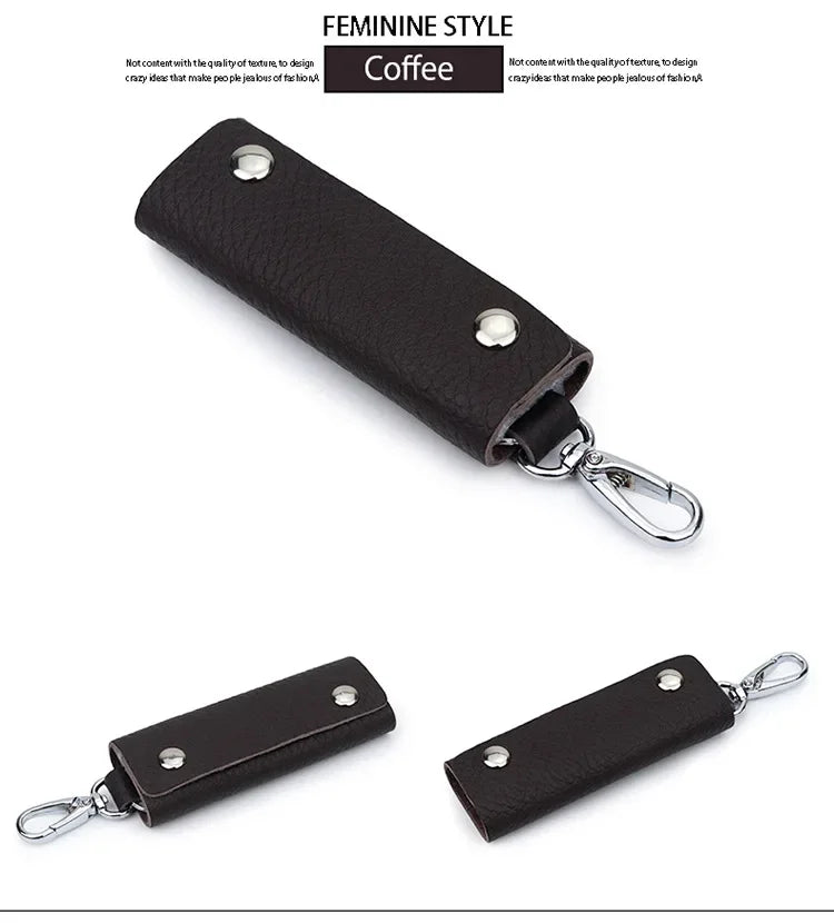 Genuine Leather Key Storage Bag Mini Universal Key Pack Housekeeper Metal Hook Key Holder Wallet for Men and Women