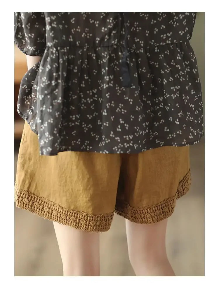 Cotton and Linen Shorts for Women Wearing Thin Mother Cotton and Linen Pants for Women Large Size Casual Linen Wide-leg Pants