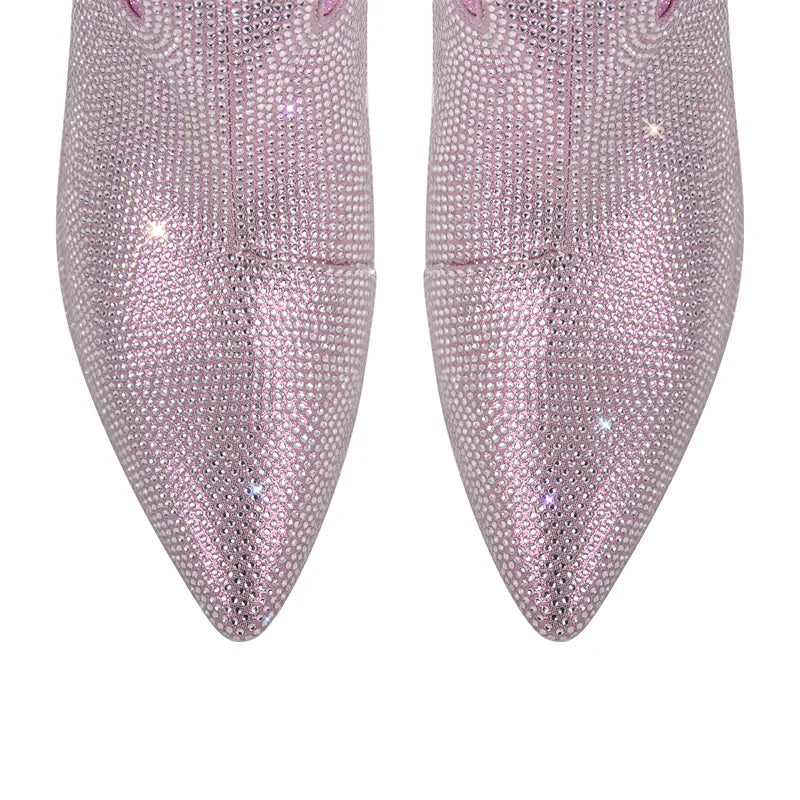 Onlymaker Women Pink Over The Knee Boots Thin High Heel Lady  Decoration Zipper Winter Female Boots