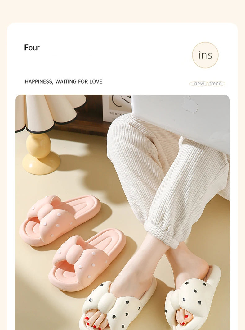 Summer Women's Slippers Kawaii Butterfly Polka Dot Platform Bathroom Anti Slip Cozy Slippers for Outdoor Wear Home Indoor Shoes