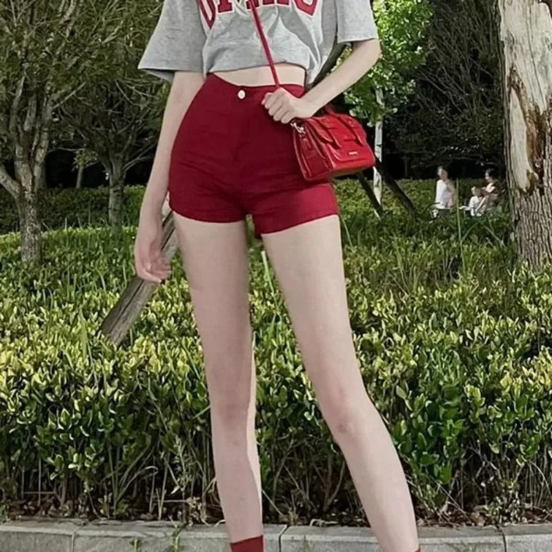 Women's Denim Shorts Summer Red Jorts Female Short Jeans Pants Aesthetic Outfits Fashion Clothing 2024 New In Youthful Luxury XL
