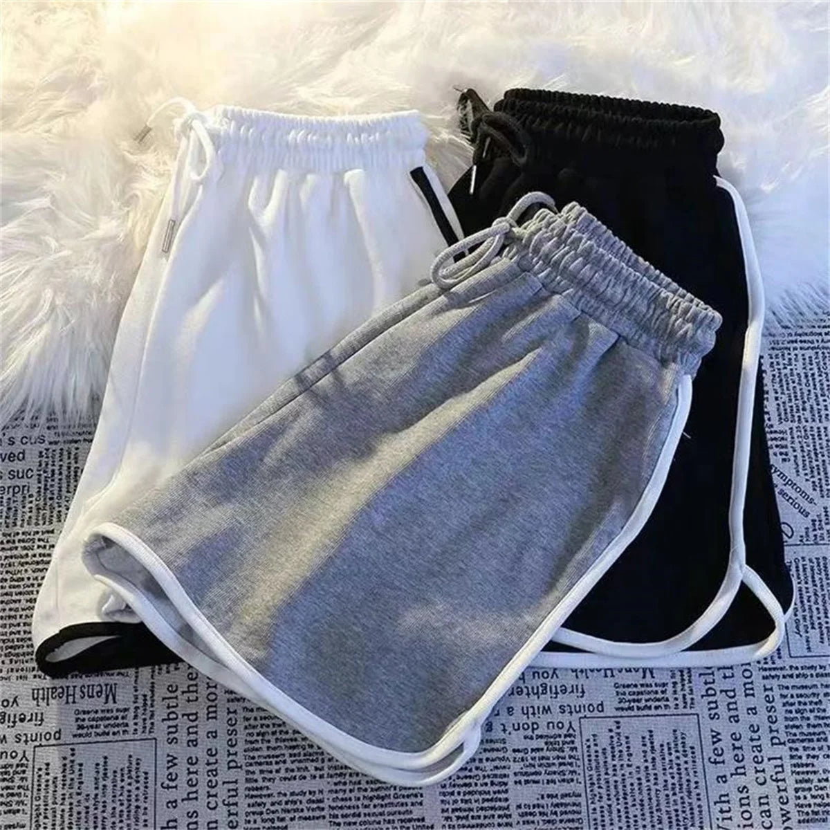 Korean Simple Casual Striped Shorts Women Summer Fashion Elastic High Waist Short Pant Yoga Sports Clothes Retro Street Shorts