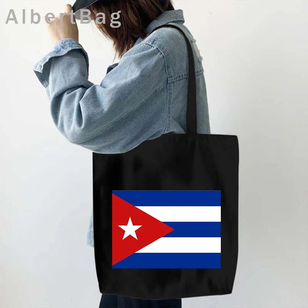 Cuba Country Map Flag Havana Travel Cuban Watercor Shopper Harajuku Canvas Totes Bag Cubana Girl Gift Love Heart Cotton Handbags