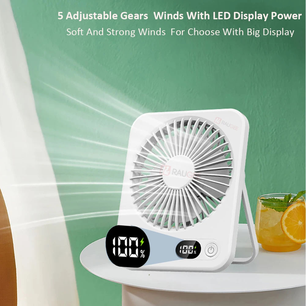 Portable Mini Desk Fan 2025 New USB Charging Rapid Cooling With Digital Display Desktop Air Circulator 5-Speed 180° Adjustable