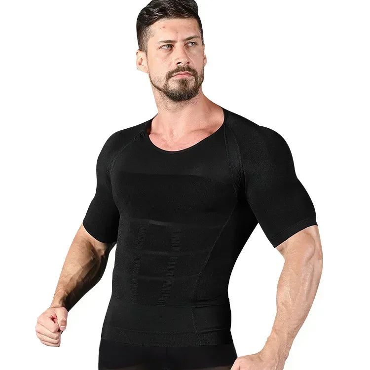 Men Body Toning T-Shirt Body Shaper Corrective Slimming Posture Belly Fat Control Compression Slim Corset Man Modeling Underwear