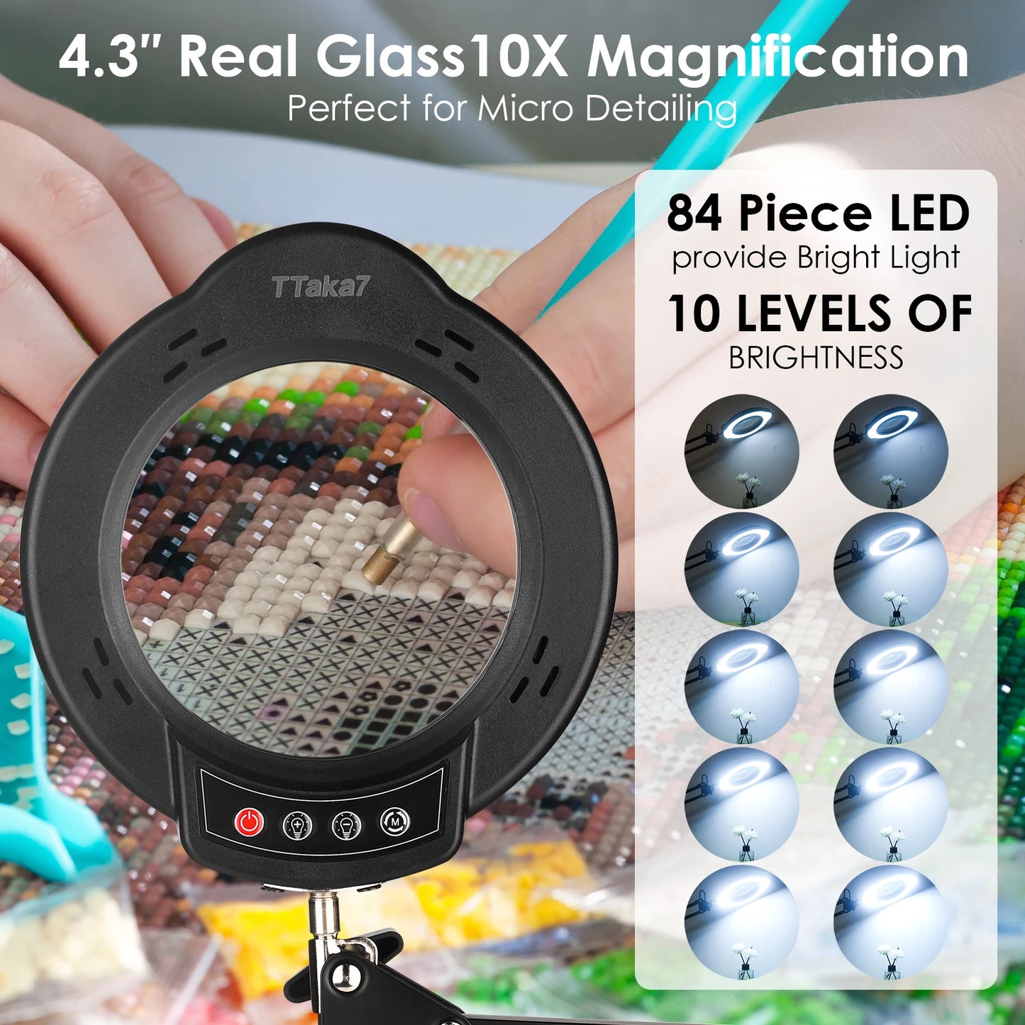72LED 8X/10X NEW Illuminated Magnifier USB 3 Colors LED Magnifying Glass For Skincare Beauty/Table Lamp/Soldering Iron Repair