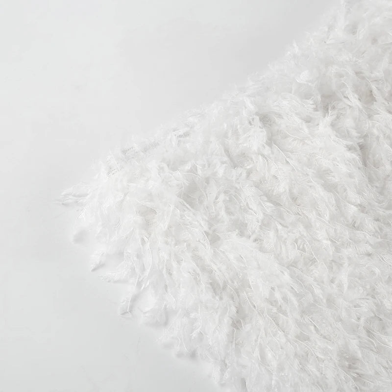 Faux Fur Solid Knitted Women’s Short Chic Y2K Skinny Simple Low Waist Autumn Winter Design Basic Pants