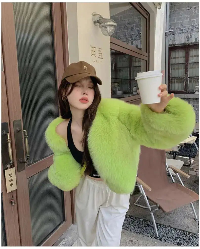 LGRQ 2025 fall mink fur jacket for women, small and environmentally friendly fox fur short imitation fur jacket, fur cardigan