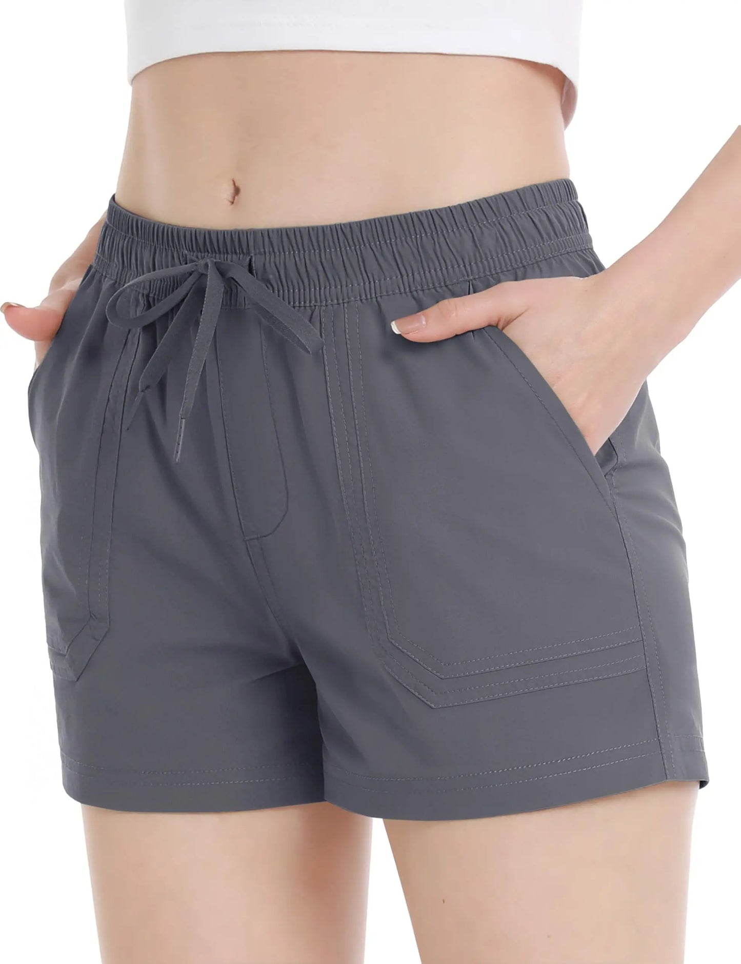 TACVASEN Quick Dry Hiking Cargo Shorts Womens Summer Outdoor Athletic Short Pants Elastic Waist Drawstring 4 Pockets Gym Shorts